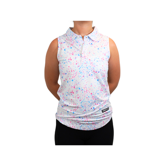 Womens White Paint Splatter Polo - Shank It Golf