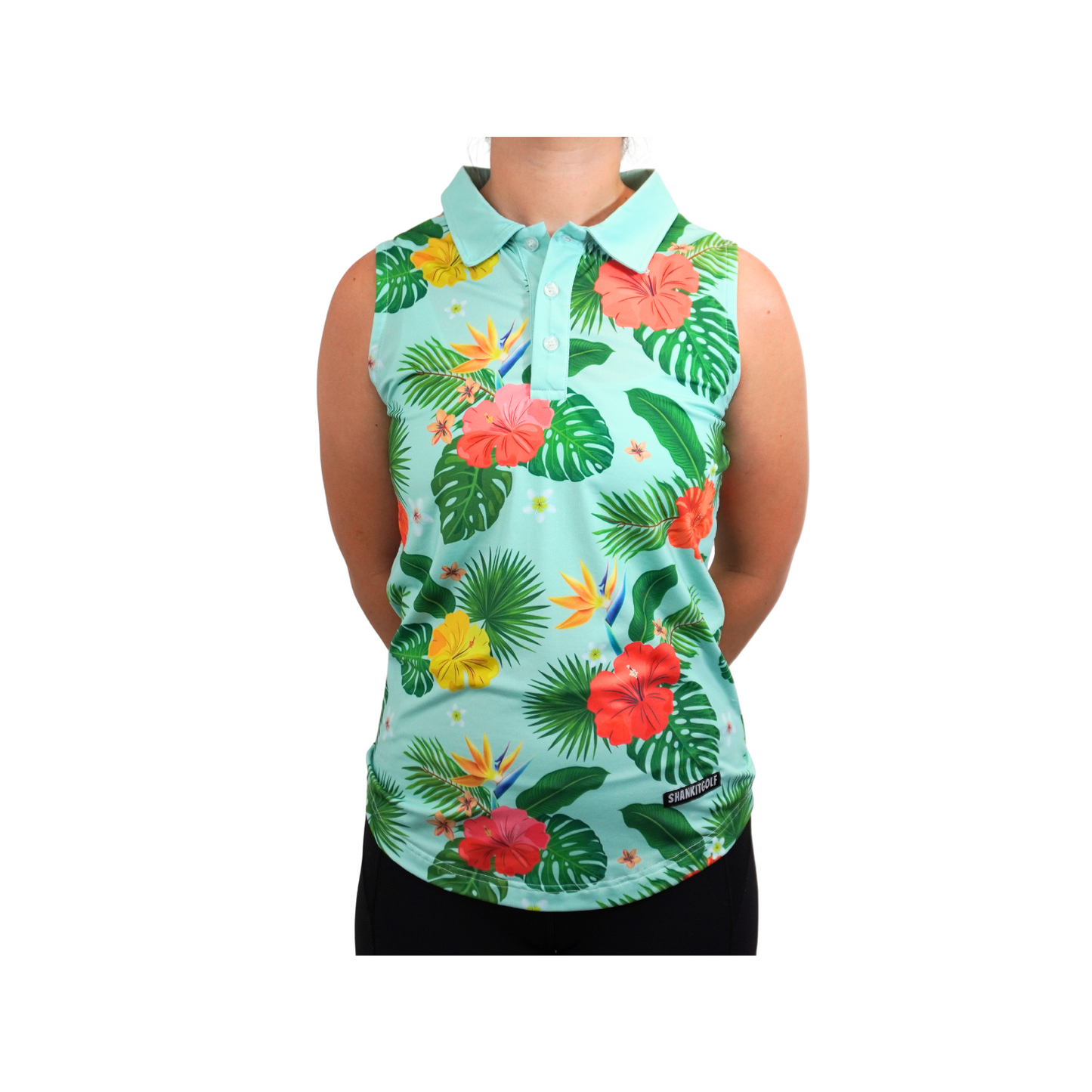 Womens Hawaiian Green Floral Polo - Shank It Golf