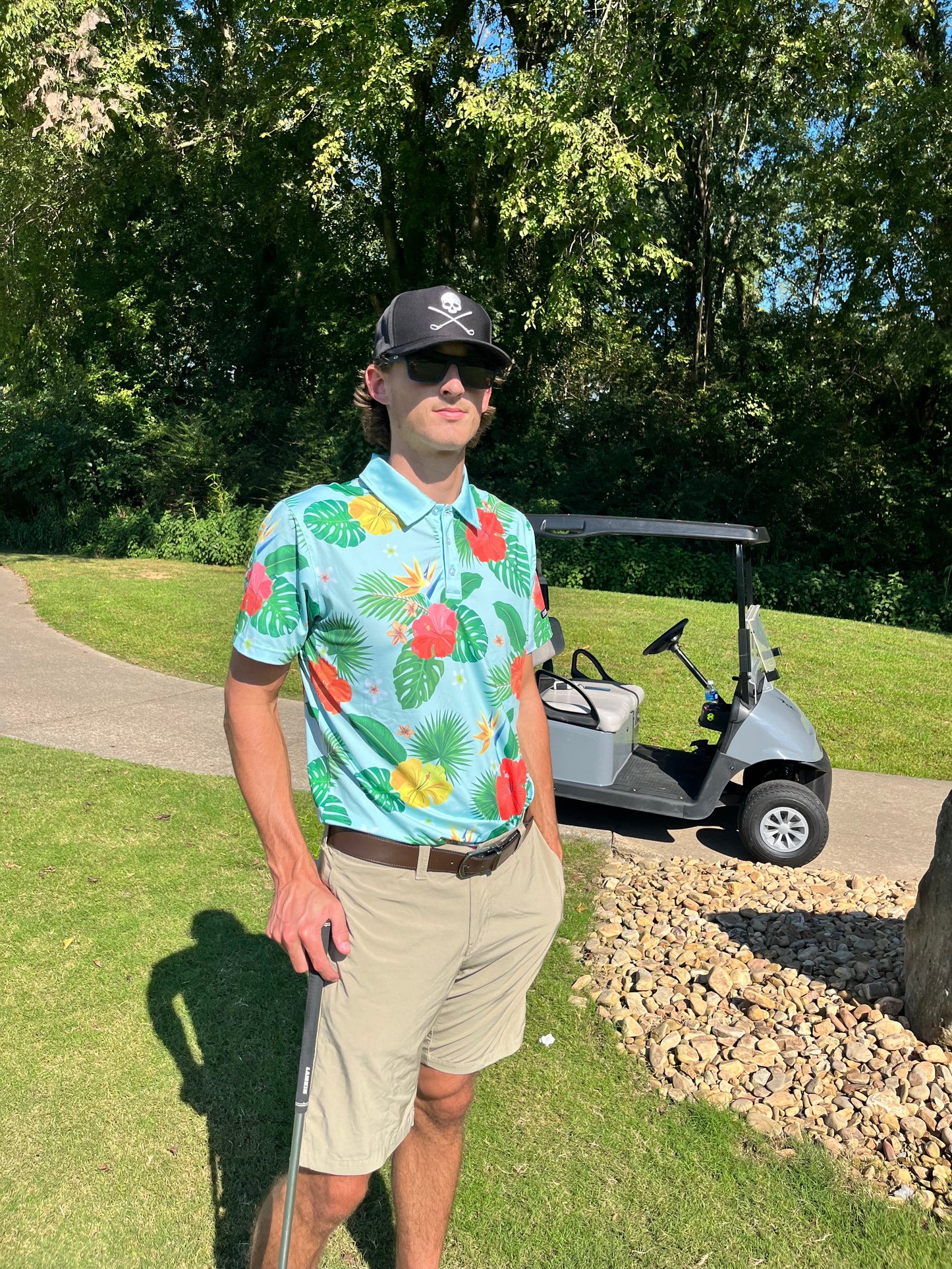 Hawaiian Green Floral Polo - Shank It Golf