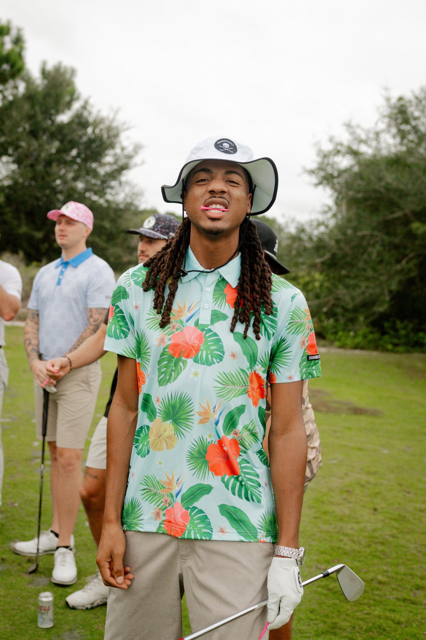 Hawaiian Green Floral Polo - Shank It Golf